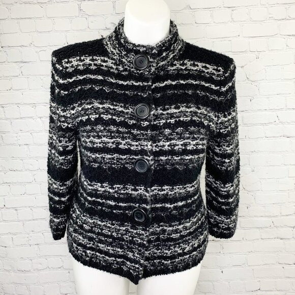 TWEEDS BLACK & GRAY LARGE BUTTON CARDI SWEATER XL - Picture 2 of 4